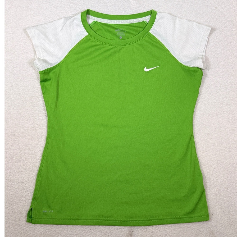 Nike Dri-FIT Shirt Short-Sleeve Performance T-Shirt Women L Two-Tone Green White